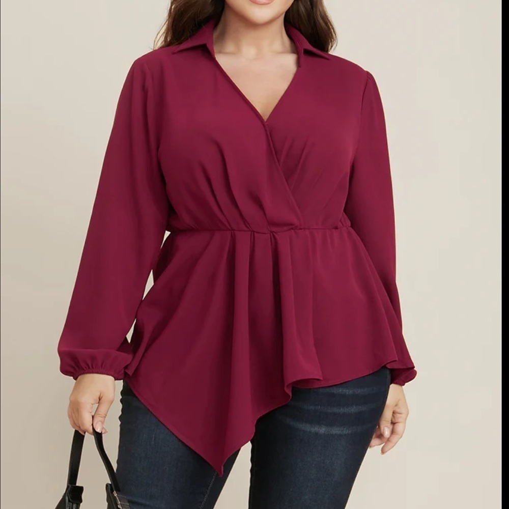 NWOT Bloomchic Long Sleeve Surplice Neck Asymmetrical Hem Blouse Size 18/20 EUC - Picture 12 of 12